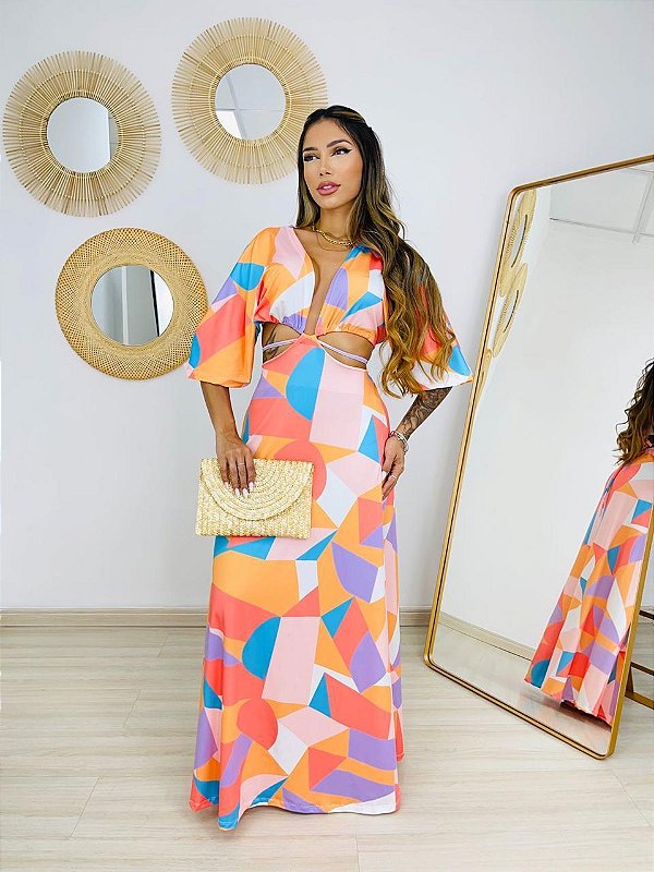 Vestido Longo Estampado Tropical Glam