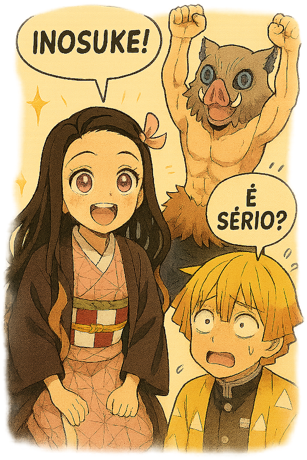 😂🎭 Camisa Nezuko, Zenitsu e Inosuke Cômicos – Coleção Demon Slayer