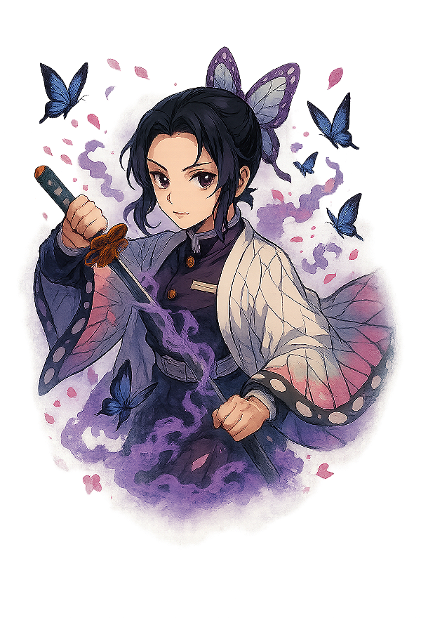 🦋⚔️ Camisa Shinobu Borboletas – Coleção Demon Slayer
