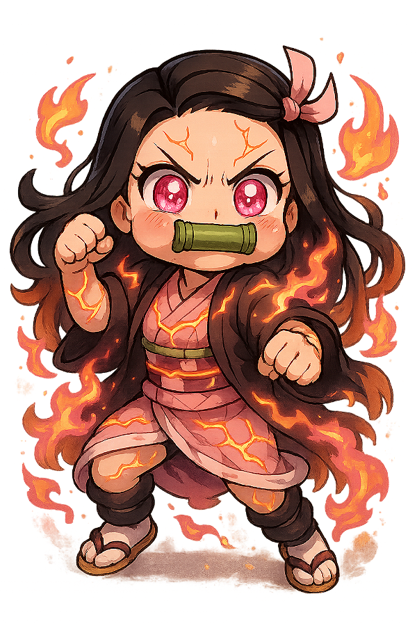 🔥 Nezuko em Fúria – Coleção Chibi