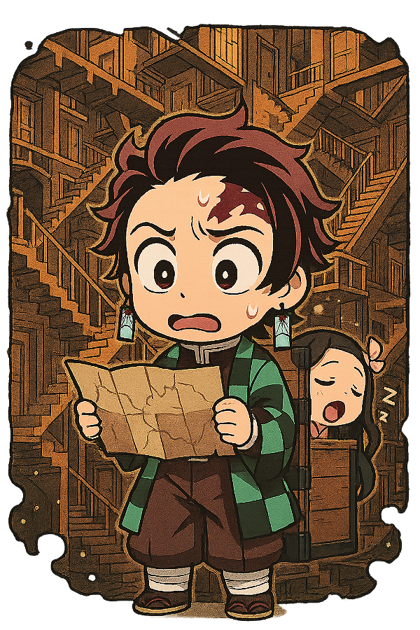 🗺️ Tanjiro e Nezuko Perdidos – Coleção Chibi
