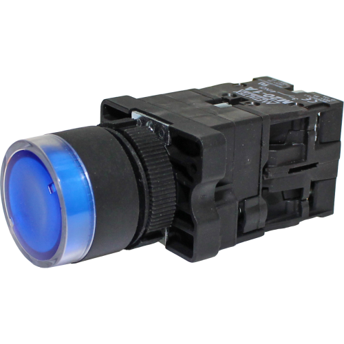 Botao de Impulso Iluminado Plastico Azul 22MM 1NA 24V