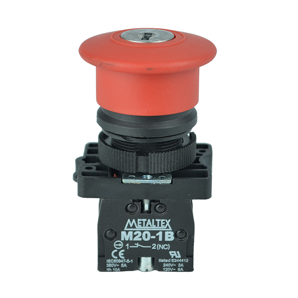 Botao de Emergência Vermelho Plastico 22MM 1NF C/Chave