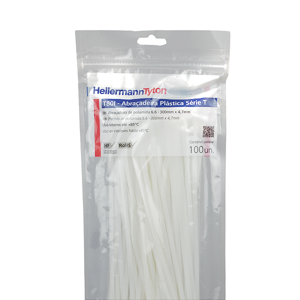 Abracadeira de Nylon 4,7 x 300MM Branca T80I Hellermann PCT 100UN