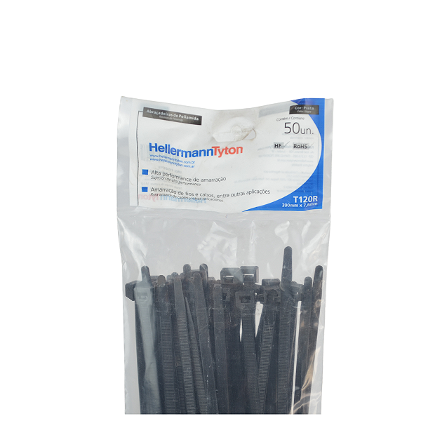 Abracadeira de Nylon 7,6 x 390MM Preta T120RHellermann PTC 10UN