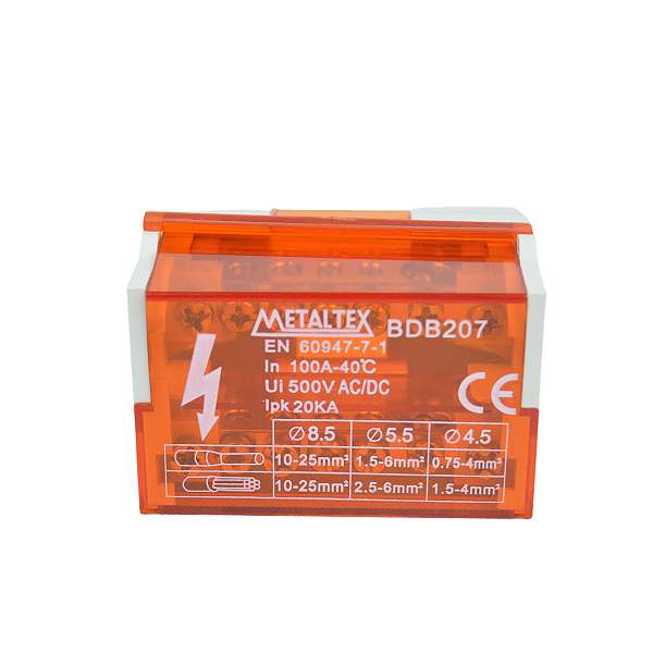 Metaltex Bloco de Distribuicao Modular  2-Barramento 7-Furos (6-16MM) BDB207