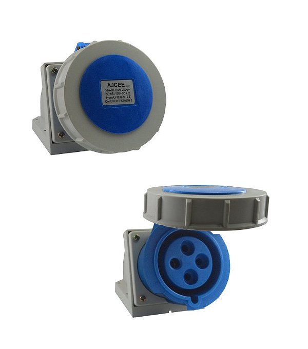 Tomada Industrial Sobrepor 3P+T 6H 250V Azul 32A IP67