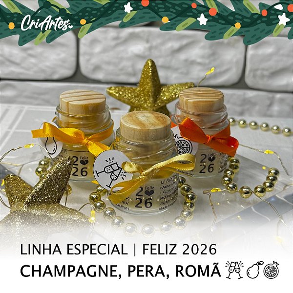 FELIZ 2026 | Trio de velas aromáticas de Champagne, Pera, Romã 40g cada