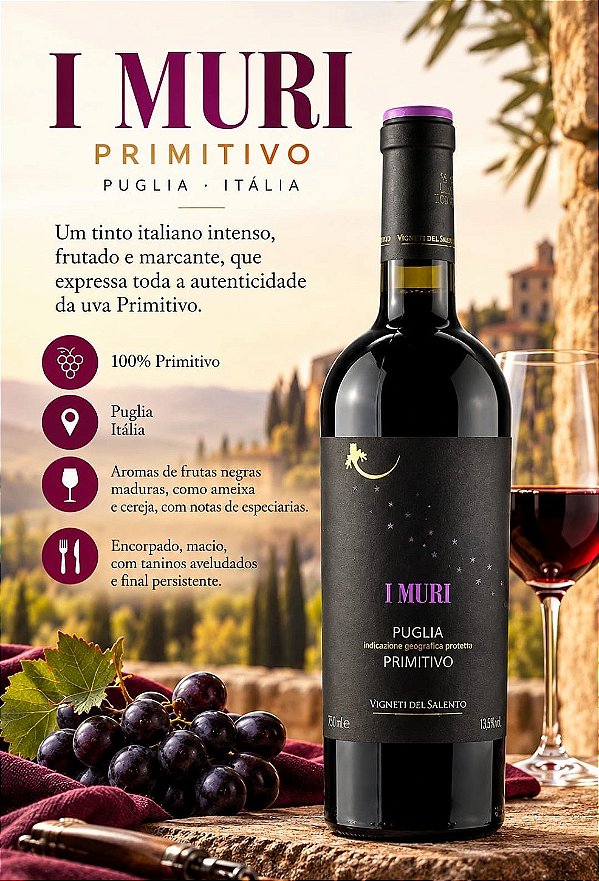 Vinho Italiano I Muri Primitvo Puglia