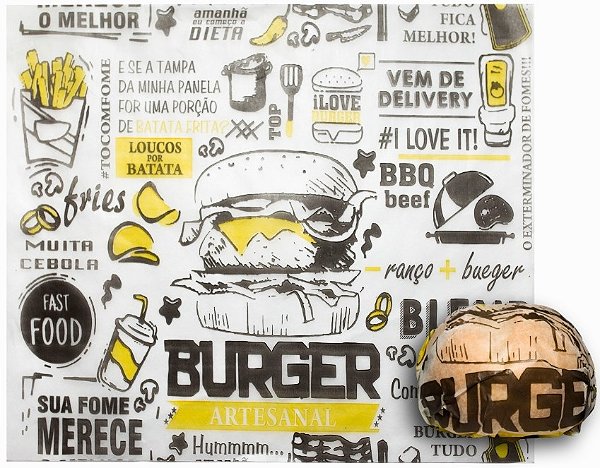 PAPEL ACOPLADO EMBALAGEM PARA HAMBURGUER 500 UNIDADES 30x38CM