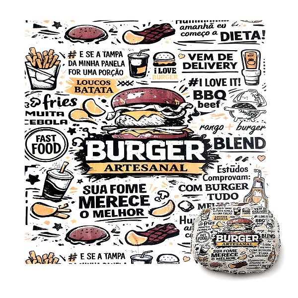 PAPEL ACOPLADO PARA HAMBURGUER LANCHES DELIVERY 38X40CM 500F