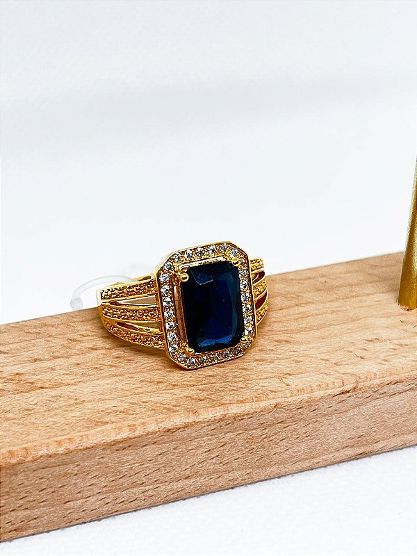 Anel Pedra Fusion Azul Escuro