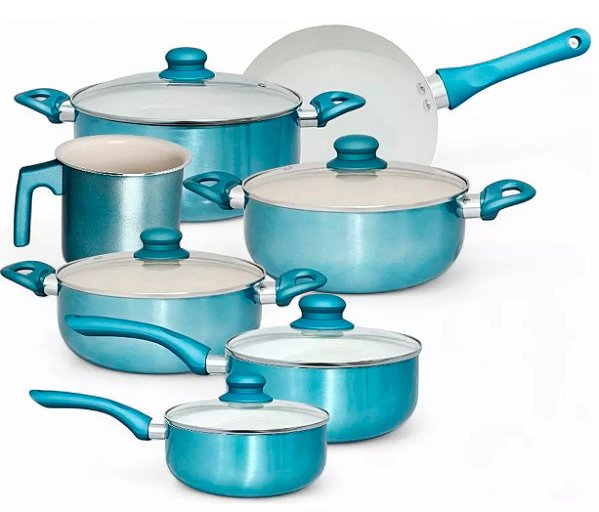 Conjunto de Panelas 7 Peças Zurich Antiaderente Azul Soft Touch Cozimento Uniforme