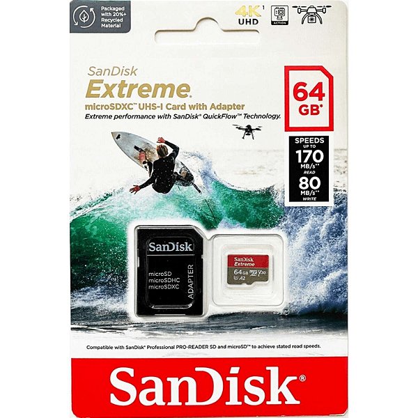 Cartão De Memoria Micro Sd Sandisk Extreme 64GB 170mb/s