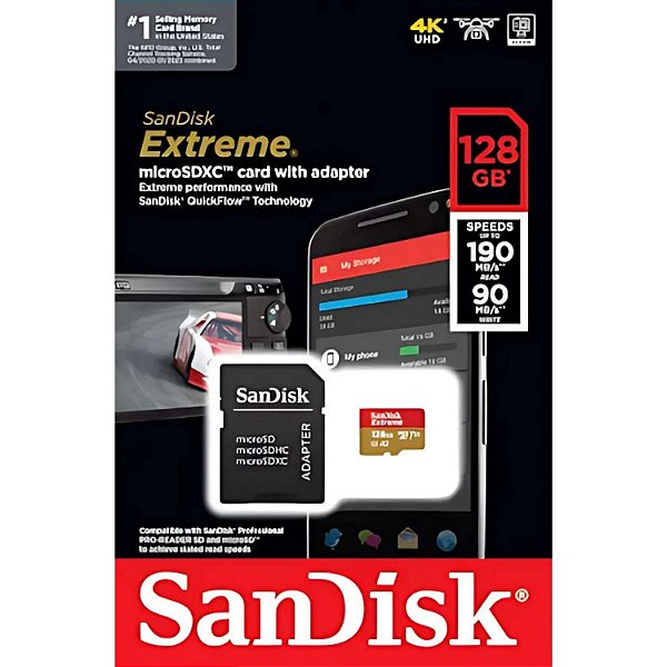 Cartão De Memoria Micro Sd Sandisk Extreme 128GB 190mb/s