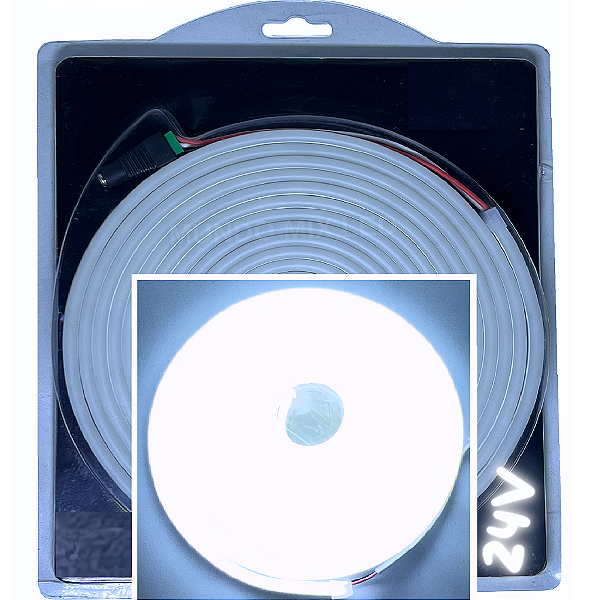 Mangueira Neon Led 24Volts 5mts Branco Frio 8.000k 6X12mm 12w/m Rolos C/ 5 Metros Flexível Alto Brilho Corte 5cm Para Ônibus Caminhão 24v