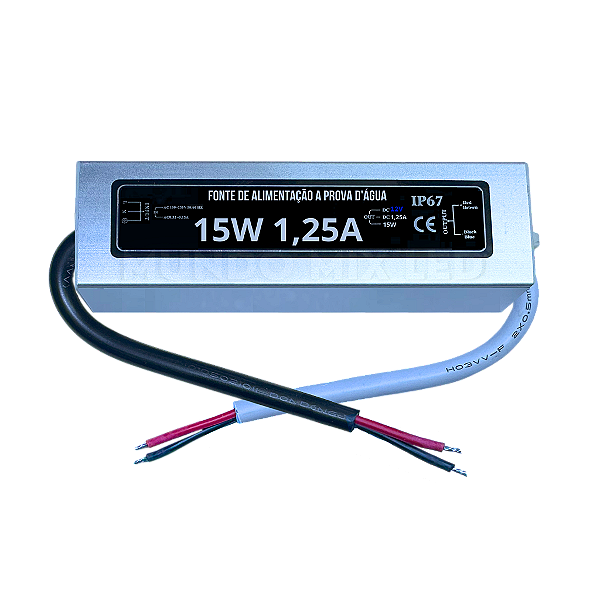 Fonte Blindada 15W 12V 1,25A IP67 Prova Dagua 110V-220V Alimentação P/ Leds Cftv
