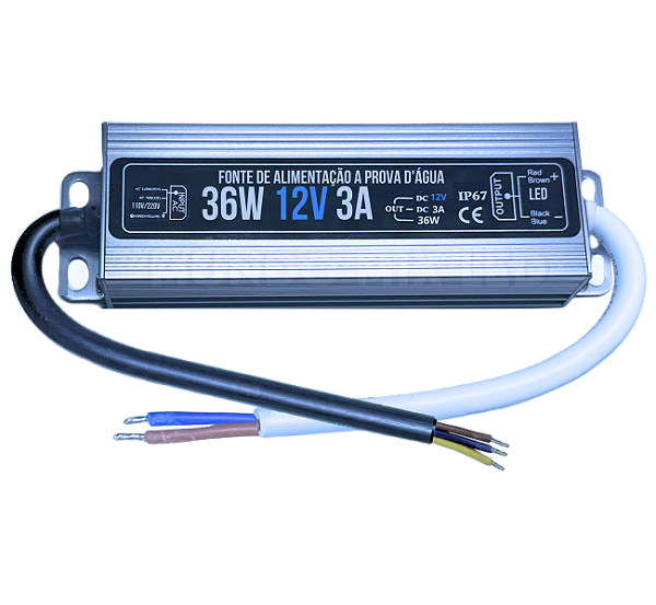 Fonte Blindada 36W 12V 3A IP67 Prova Dagua 110V-220V Alimentação P/ Leds Cftv