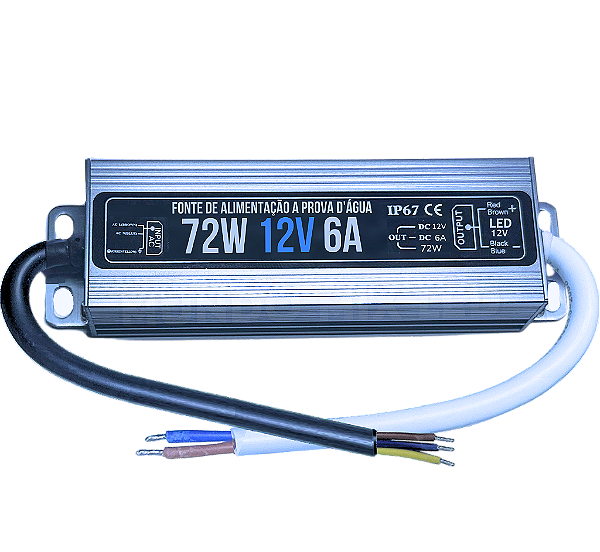Fonte Blindada 72W 12V 6A IP67 Prova Dagua 110V-220V Alimentação P/ Leds Cftv