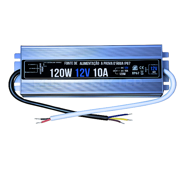 Fonte Blindada 120W 12V 10A IP67 Prova Dagua 110V-220V Alimentação P/ Leds Cftv