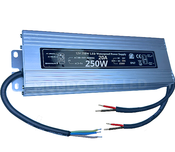 Fonte Blindada 250W 12V 20A IP67 Prova Dagua 110V-220V Alimentação P/ Leds Cftv