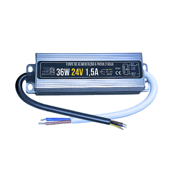 Fonte Blindada 36W 1,5A 24V Ip67 Prova Dagua 110V-220V Alimentação P/ Leds Cftv