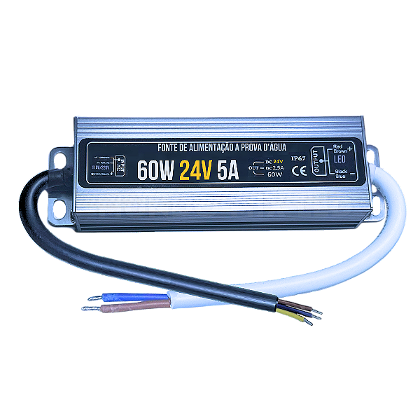 Fonte Blindada 60W 2,5A 24V Ip67 Prova Dagua 110V-220V Alimentação P/ Leds Cftv