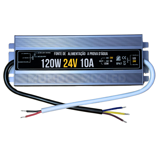 Fonte Blindada 120W 5A 24V Ip67 Prova Dagua 110V-220V Alimentação P/ Leds Cftv