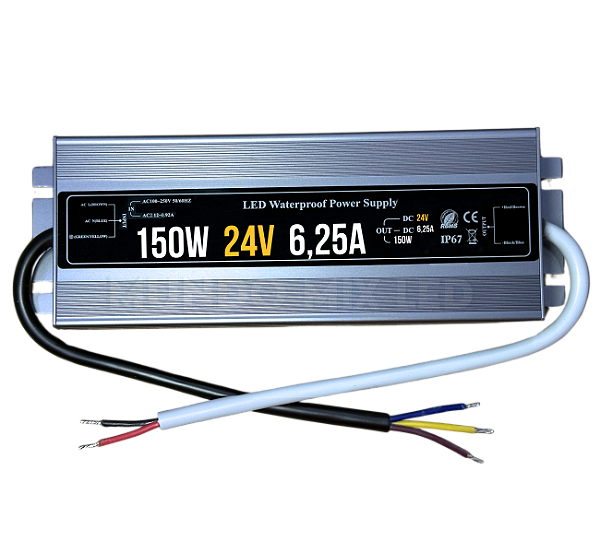 Fonte Blindada 150W 6A 24V Ip67 Prova Dagua 110V-220V Alimentação P/ Leds Cftv