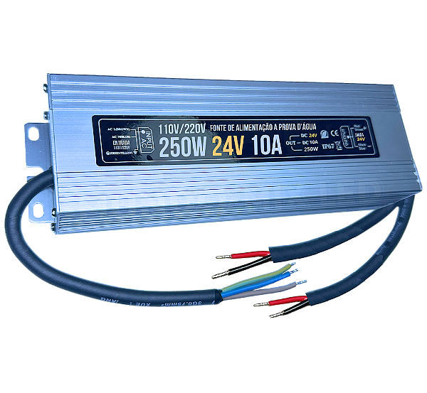 Fonte Blindada 250W  24V 10A Ip67 Prova Dagua 110V-220V Alimentação P/ Leds Cftv