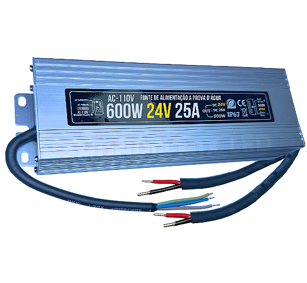 Fonte Blindada 600W 25A 24V AC-110V Ip67 Prova Dagua Alimentação P/ Leds Cftv