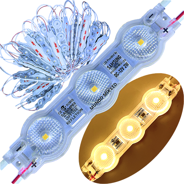 Módulo De LED (( ULTRASONIC )) 7920 2W 3.000K IP68 3-LEDs 7cm 12V C/ Lente 175º Injetado BRANCO QUENTE 3000k Auto Brilho P/ Letras Caixa Luminosos IP68