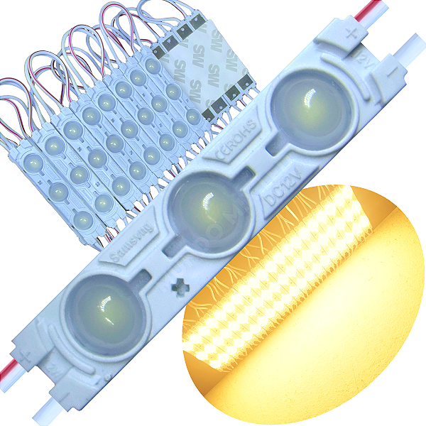 Módulo LED Injetado 6011 1,5W 3-LED Branco Quente 3000k 6cm 12v prova Dágua ip67 Lente 160º