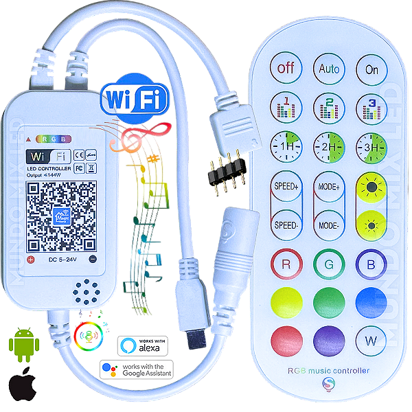 Controlador RGB WIFI MUSICAL 01 Plug C/ MIC. APP MAGIC HOME Inteligente Google Alexa P/ LEDS Analógico 12V-24V