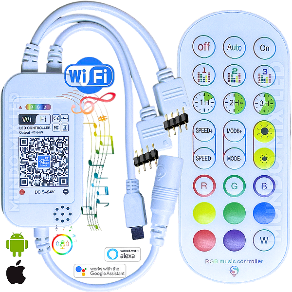 Controladora RGB WIFI MUSICAL PLUG DUPLO C/ MIC. APP MAGIC HOME Conecta Com Google Alexa Para FITA LED RGB 4T Módulo LED Analógica 3528 5050 6060 12V-24V