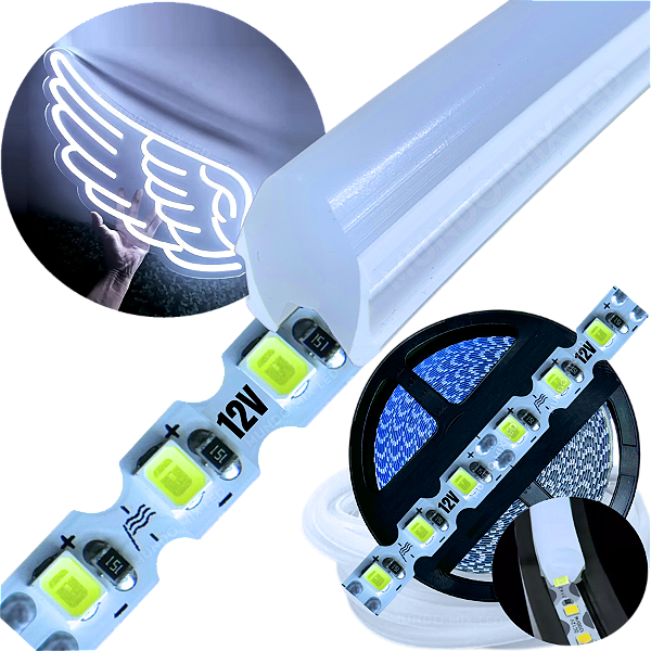 Neon Segunda Geração Flex + Fita Led 6mm Branco Frio 8000K Dobrável 12v 10w/mt 120led/mt Alto Brilho