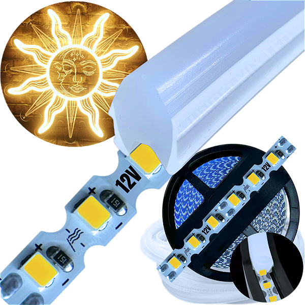 Neon Segunda Geração Flex + Fita Led 6mm Branco Quente 3000K Dobrável 12v 10w/mt 120led/mt Alto Brilho