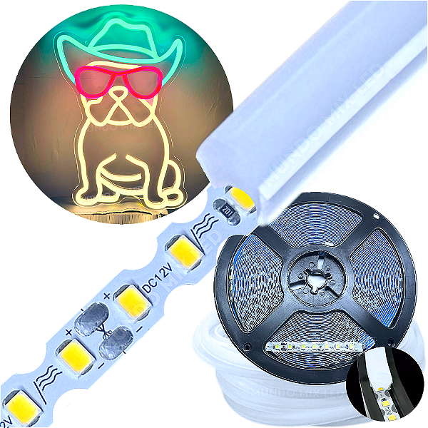 Neon Segunda Geração Flex + Fita Led 6mm Branco Quente 3000K Dobrável 12v 10w/mt 120led/mt Alto Brilho