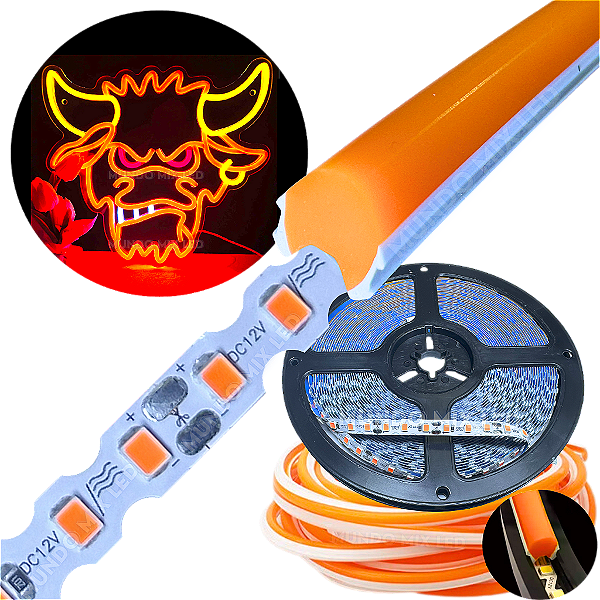 Neon Segunda Geração Flex + Fita Led 6mm Laranja Dobrável 12v 10w/mt 120led/mt Alto Brilho