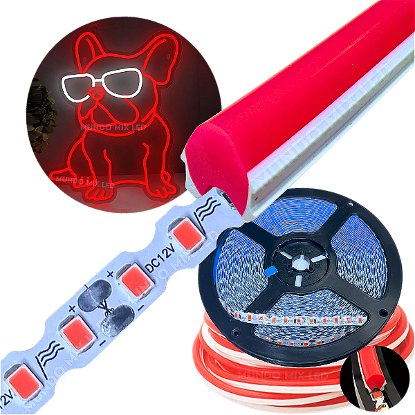 Neon Segunda Geração Flex + Fita Led 6mm Vermelho Dobrável 12v 10w/mt 120led/mt Alto Brilho