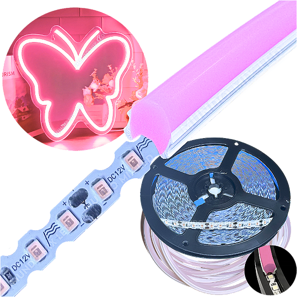 Neon Segunda Geração Flex + Fita Led 6mm Rosa Claro Dobrável 12v 10w/mt 120led/mt Alto Brilho
