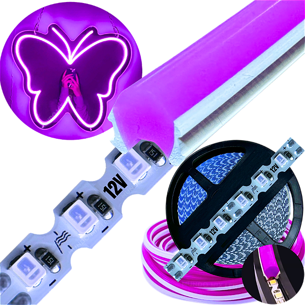 Neon Segunda Geração Flex + Fita Led 6mm Roxo Dobrável 12v 10w/mt 120led/mt Alto Brilho