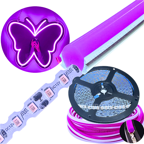 Neon Segunda Geração Flex + Fita Led 6mm Roxo Dobrável 12v 10w/mt 120led/mt Alto Brilho