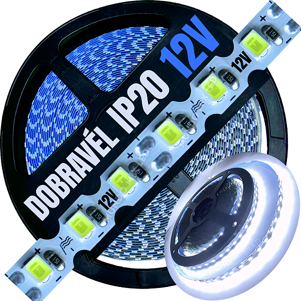 Fita LED ZIG ZIG IP20 Dobrável 6MM Branco Frio 8.000k 8W/MT Profissional 12V LED Com Cobre Alta Qualidade Curvas 90º 180º