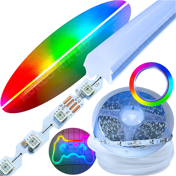 Mangueira Neon Flex 6mm + Fita LED RGBW 2811 Digital 12v Dobrável Segunda Geração 12v RGB RGBIC