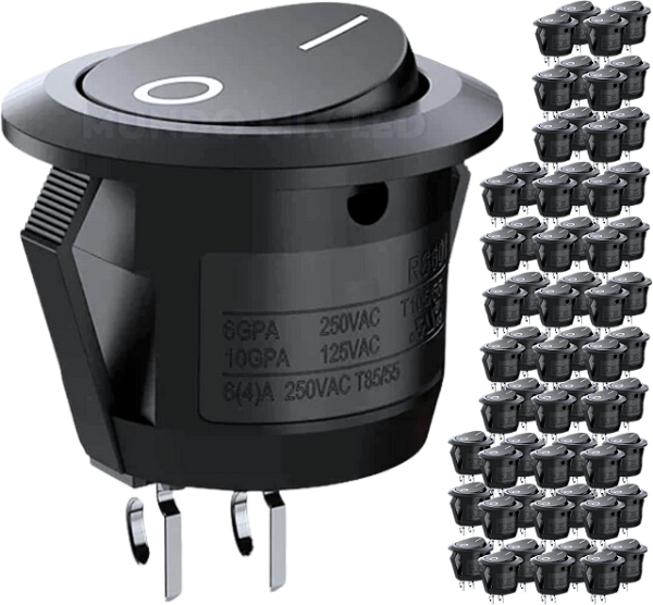 Chave Gangorra KCD1-106 Preta Redonda On Off 2-Terminais KCD1-106 Botão Liga Desliga
