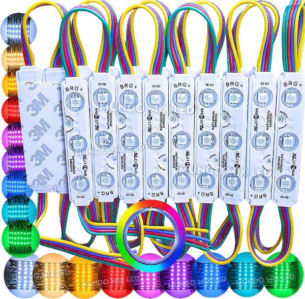 Módulo LED RGB 6060 1,5W 3-LEDs Coreano IP68 7cm 160º 12V Lente 160º Injetado P/ Letras Luminosos