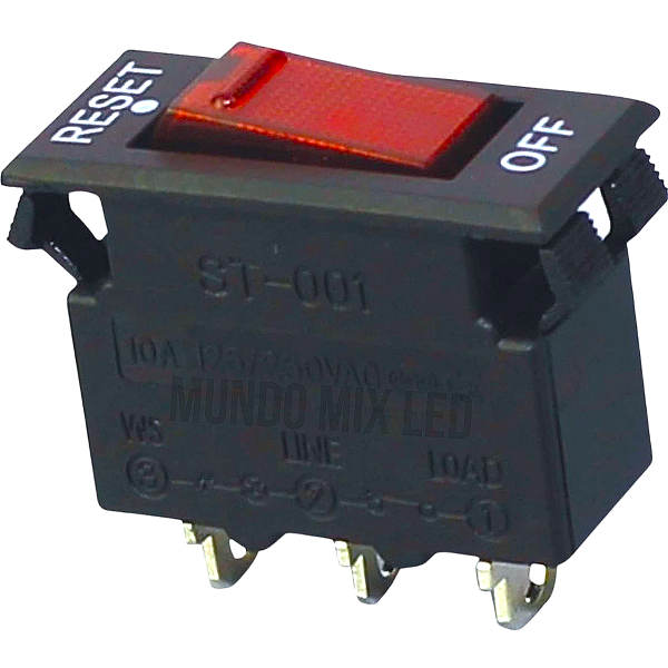 CHAVE TIPO DISJUNTOR ST-001 10A 3T Circuit Breaker 250V 10A Gangorra LUZ VERMELHA