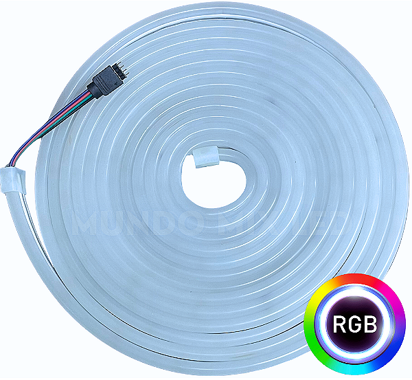 Mangueira NEON LED RGB 12V 5MTS 6X12MM RGB COLORIDO 12W/M Rolos C/ 5 Metros Flexível Alto Brilho Corte 2,5cm 12volts