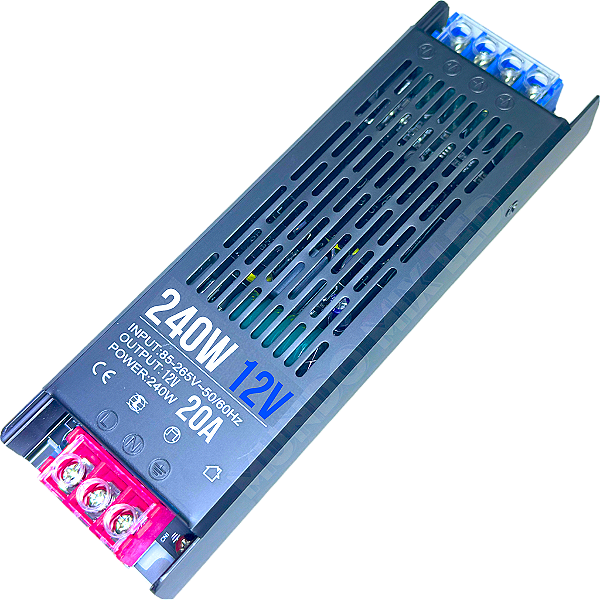 Fonte Slim 240W 20A 12v Metálica Fina Chaveada Alimentação 110v 220v P/ Cftv Leds
